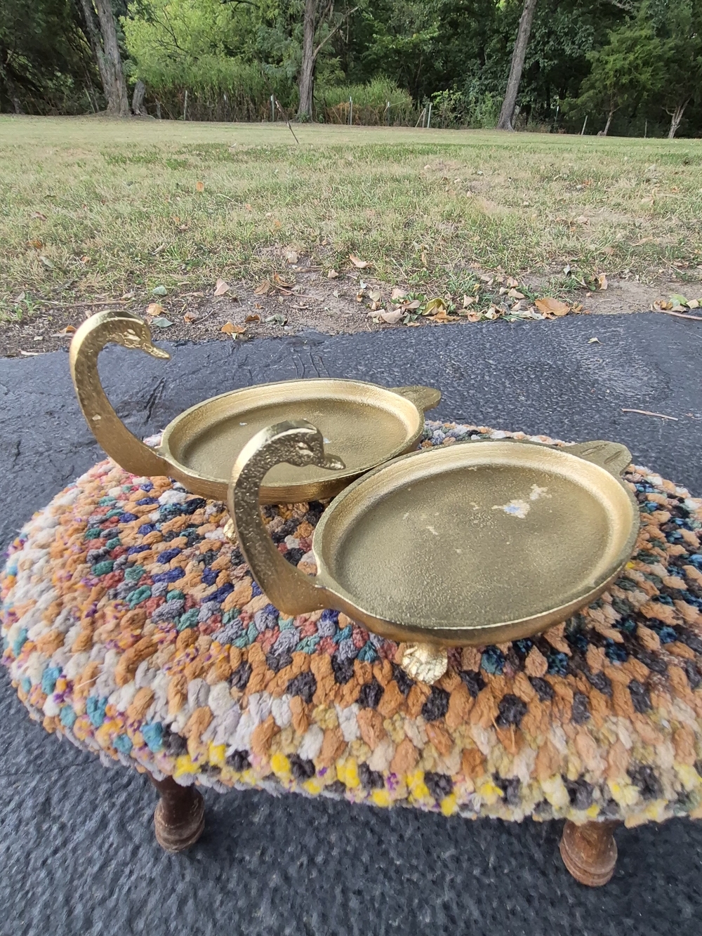 Decorative Gold Swan Brass Trinket Dishes - Set of 2